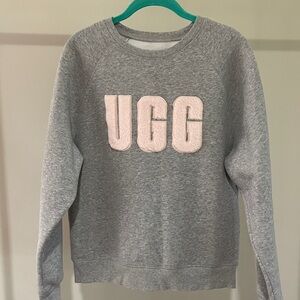 UGG Madeline Fuzzy Logo Crewneck. Gray and Pink.